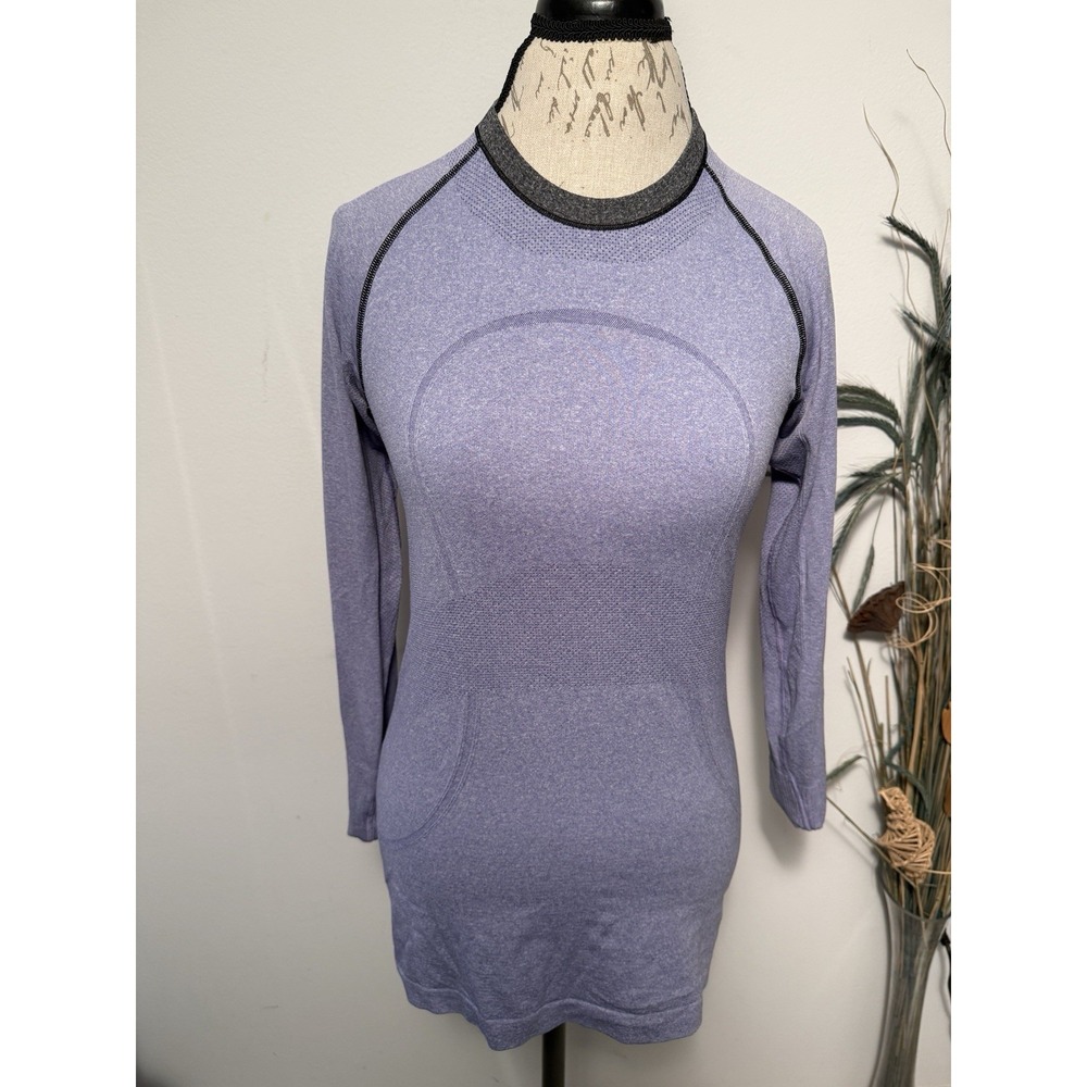 Lululemon Purple Gray Black Trim Swiftly Tech Long Sleeve‎ Top Sz 8